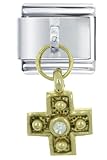 Rhinetone Cross Gold Religious Italian Charms Bracelet Link