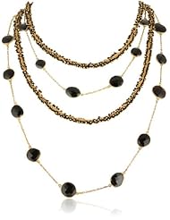 Devon Leigh Black Onyx Bezel and Black Bead Cluster Multi-Strand Necklace