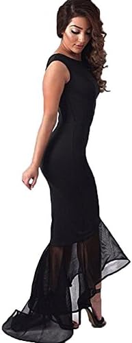 CAICAI Women's Slim Fit Round Collar Design Sexy Sleeveless Long Dovetail Dress (L, Black)