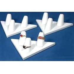 3 White Leather 3 Ring Finger Jewelry Showcase Display Stands