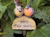 BIRDS garden plant STAKE sign plaque BLESS THIS GARDEN