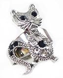 Adorable Black and Ice Crystal Kitty Cat Fashion Ring Adjustable Size Silver Finish Comes Gift Boxed