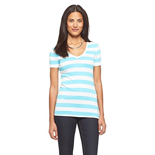 Merona Women's Ultimate V Neck Turquoise Striped T-Shirt
