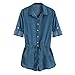Lisli Women Long Sleeve Denim Jeans Jumpsuit Bodysuit Shorts Romper Playsuit Blue