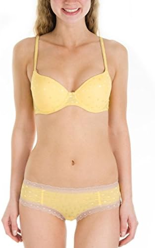 Nuance Polka Dot Mesh Push up Bra and Panty Set (36D/L, Yellow)