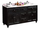 OVE Decors KensingtonDBL-VB Double Vanity with White Marble Countertop and Double Ceramic Basins, 60-Inch Wide, Dark Stain