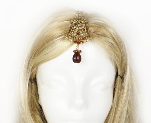 Gold Plated Bollywood Fashion Hair Ornamanet with Drop Glass Stone