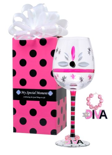 MoMo Panache My Special Moment Diva Wine Glass, with Charm, Gift Boxed