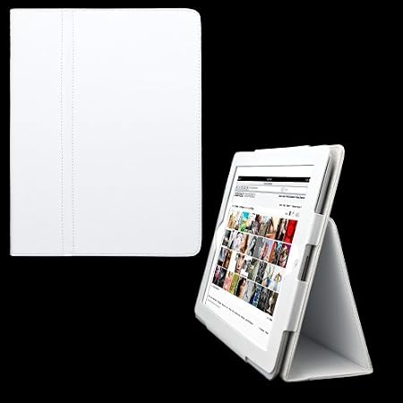 iPad 3eme generation iPad 2 Housse en cuir pour Apple iPad 2 avec rabat/stand de positionnement support et le sort de veille (White)