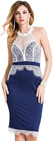 JSEO Women's Lace Maxi Cocktail Party Evening Fromal Gown Dress X-Large Dark Blue