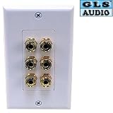 GLS Audio 6 Post Binding Banana Plug Wall Plate White (6 Posts for 3 Speakers)