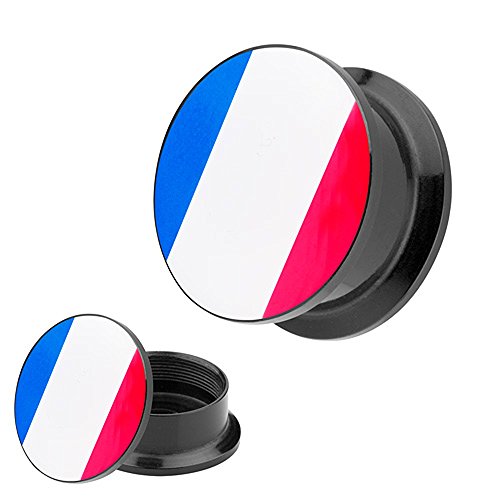 Piercingfaktor® Fanartikel Flesh Tunnel Schraub Ohr Plug mit Fussball Weltmeisterschaft WM EM Europameisterschaft Motiv- Frankreich / 10mm