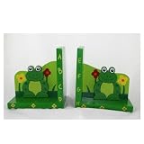 Hand Painted Wooden Bookend Set - Frog Design