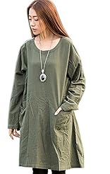 Raglan Sleeves Crinkled Linen  Dress