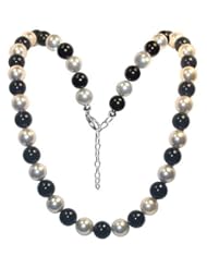 Sterling Silver 10mm White and Black Imitation Pearl Necklace Made with Swarovski Elements