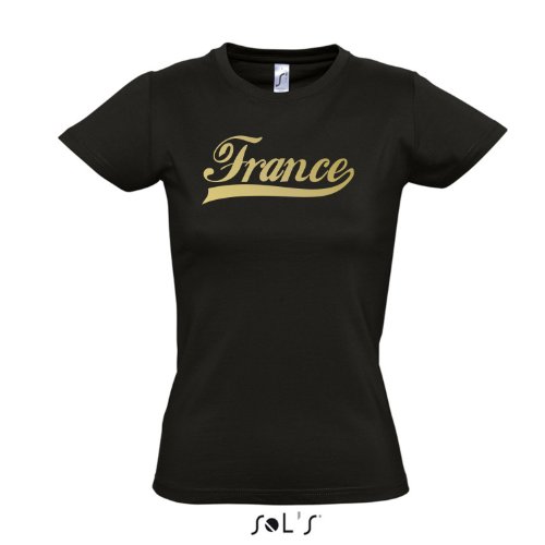 Damen T-Shirt – Frankreich Oldschool France LÄNDERSHIRT EM / WM FAN Trikot S-XXL , Deep black – gold , M