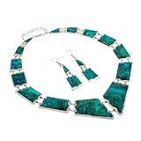 Green Abalone Inlay Necklace and Earrings Set in Square Style - 2.5'' Earrings, 16-18'' Adjustable Necklace