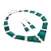 Green Abalone Inlay Necklace and Earrings Set in Square Style - 2.5'' Earrings, 16-18'' Adjustable Necklace