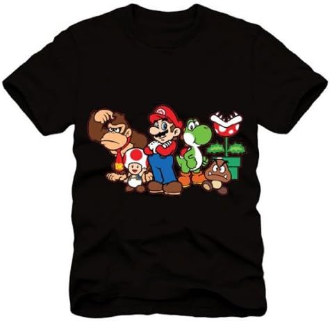 Super Mario Group Characters Black T-shirt (XL)