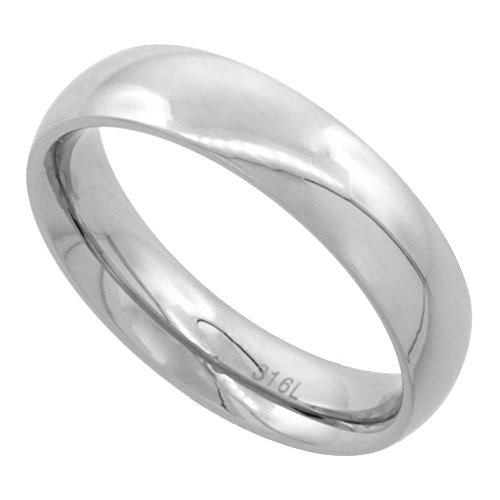 Surgical Steel Plain Wedding Band / Thumb Ring 5mm Domed Comfort-Fit High Polish, sizes 5 - 12