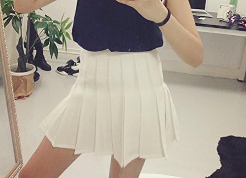 Womens Slim Thin High Waist Pleated Tennis Skirts Mini Dress White Medium