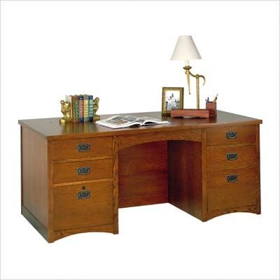 Kathy Ireland Home by Martin Furniture California Bungalow 7-Drawer Wood Executive Computer Desk in Mission Oak