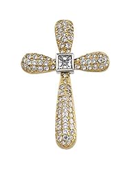 14K Two-Tone Gold Diamond Cross Pendant - 0.66 Ct. -- LIFETIME WARRANTY