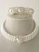 Fashion Jewelry ~ Silvertone White Color Faux Pearls with Heart Rhinestones Choker Set ~ Necklace, Clip on Earrings and Cuff Bracelet