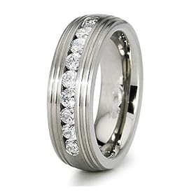 8mm Channel Set Titanium Ring with CZ - Size 8: West Coast Jewelry: Jewelry