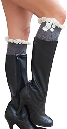 Lace Boot Socks with Buttons By Sweetly Savvy (OS, Dark Gray)