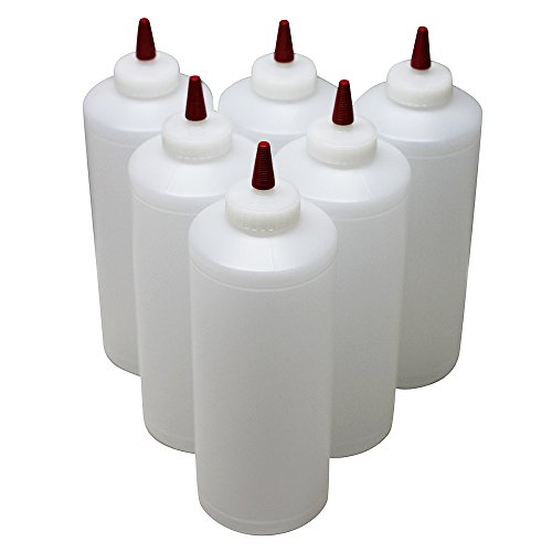 Plastic Squeeze Condiment Bottles with Red Tip Cap 32ounce Set of 6