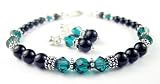  December Blue Zircon Damali Sterling Silver Crystal Bracelet w/ Earrings in with Black Pearls