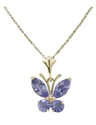 14k Gold Butterfly Pendant Necklace with Genuine Tanzanites