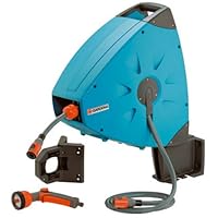 Gardena 2656 Wall Mount Swivel Automatic Retractable Garden Hose Reel With 66-Foot Hose, Garden Spray Nozzle With Quick Connect, And Quick Connect Fittings