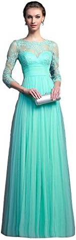 yan qiong Elegant 3/4 Sleeve Lace Long Bridesmaid Dresses Formal Evening Prom Mint L