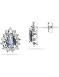 6X4mm Pear Shaped Aquamarine and Diamond Flower Earrings in 14k White Gold