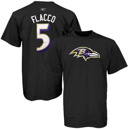 Reebok Baltimore Ravens #5 Joe Flacco Black Player T-shirt (Large)