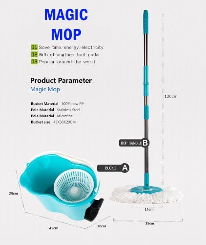 New Easy Clean Magic 360 Rotating Spin Twist Hurricane Spinning and Shout Mop and Bucket System With Foot Pedal As Seen on TV (QVC) Blue