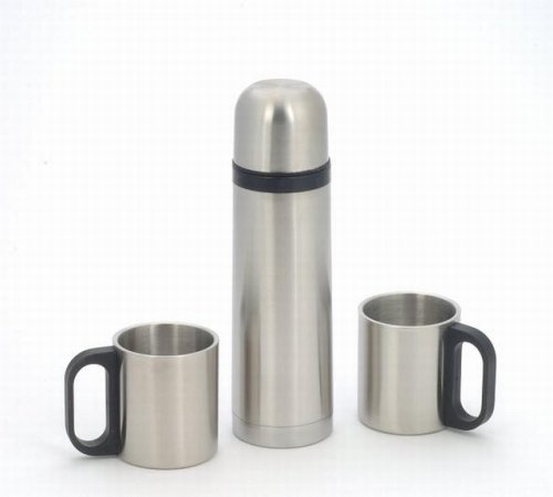 Isolierflasche und 2 Tassen 81409 Edelstahl gebürstet 0,5 l