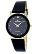 Le Chateau #5094M Men's Gold Tone Black Elegant Slim Leather Strap Watch