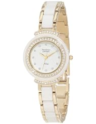 Armitron Womens 75/5038WTGP Swarovski Crystal Accented White Ceramic Link Gold-Tone Bracelet Watch