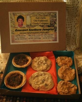 Gourmet Southern Sampler/Gift Box With Two Pecan Pies - Two Giant Pecan Cookies - Three Pecan Pralines/ $15.95