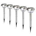 Ranex Lucera 5 X Solar Outdoor Led Garden Lights On Pins. Brushed Stainless Steel & Plastic.