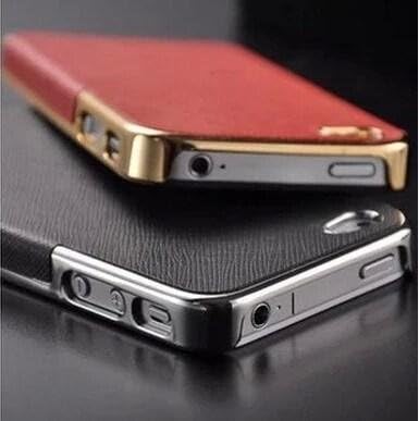 Frame Luxury Leather Chrome Hard Back Case Cover for Iphone 5 5s White Gold