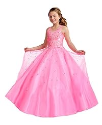 Girls Scoop Neck  Floor Length Lace Crystal Crystals  Ball Gown Pageant Dress 