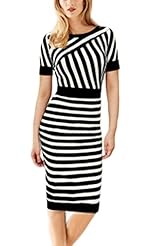 Sexy Summer Scoop Neck Short Sleeves Striped Print Bodycon Dress 