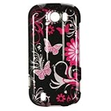 Pink Butterfly Flower on Black Design Rubberized Feel Protector Hard Cover  ....