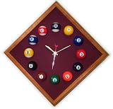 12in Diamond Billiard Clock Mahogany & Wine Mali Felt