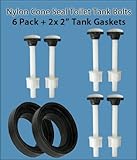 TimeSaver INDUSTRIAL NYLON 6 PACK Toilet Bolts and Seal Set INCLUDES TWO SoftSeal 2" Tank-to-Bowl Gaskets. Pan Head Bolts are 3 3/4" x 3/8" (M95x10) each with cone seal and finger tab nut. WILL NOT LEAK, BIND or CORRODE