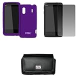 EMPIRE Black Leather Case Pouch with Belt Clip and Belt Loops + Purple Sili ....